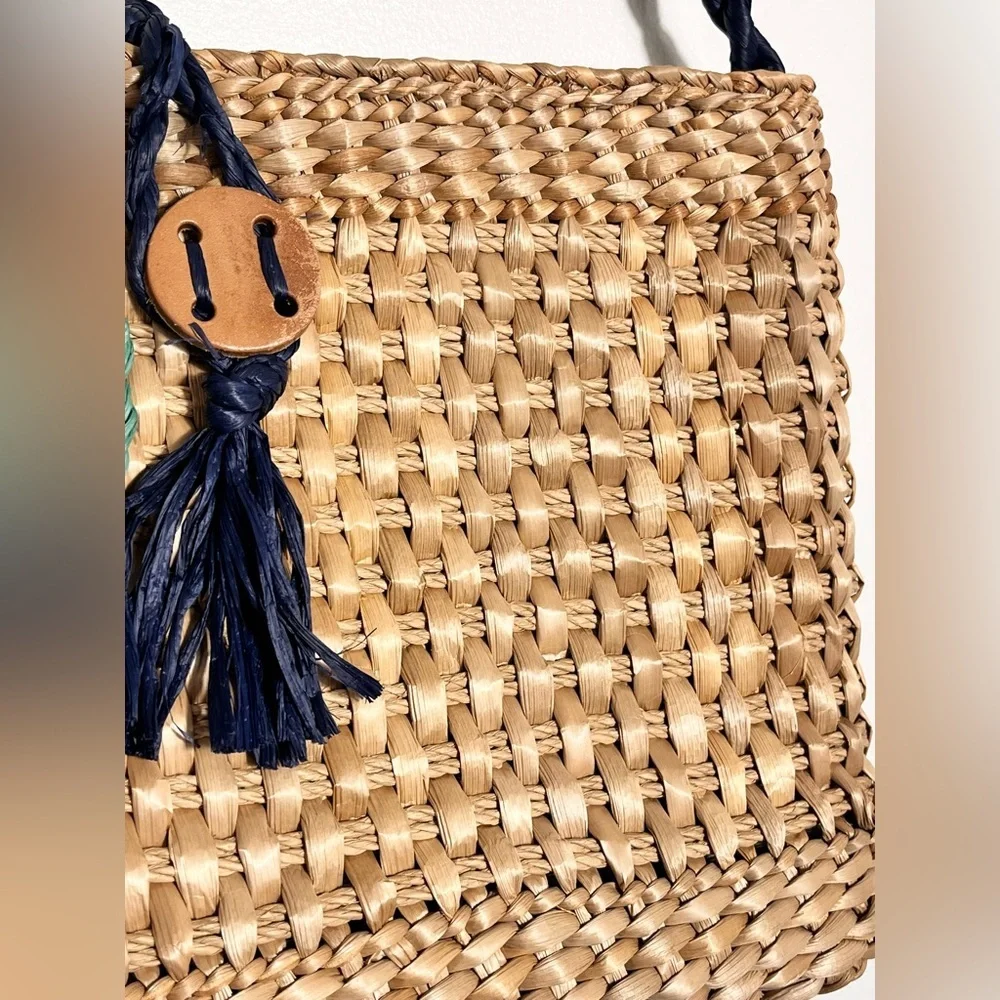 WALBORG VTG woven straw/ raffia handbag/Purse/clutchflower detail made in Italy - Picture 6 of 11